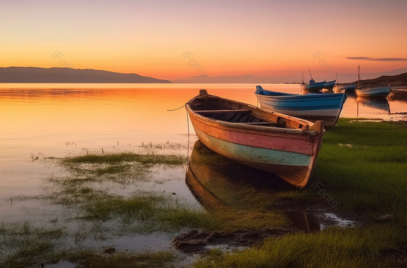 在土耳其的马尼亚斯日落时天空对着大海的风景黄色的背景,高清,摄影图,摄影图片,图片大全,摄影图免费下载